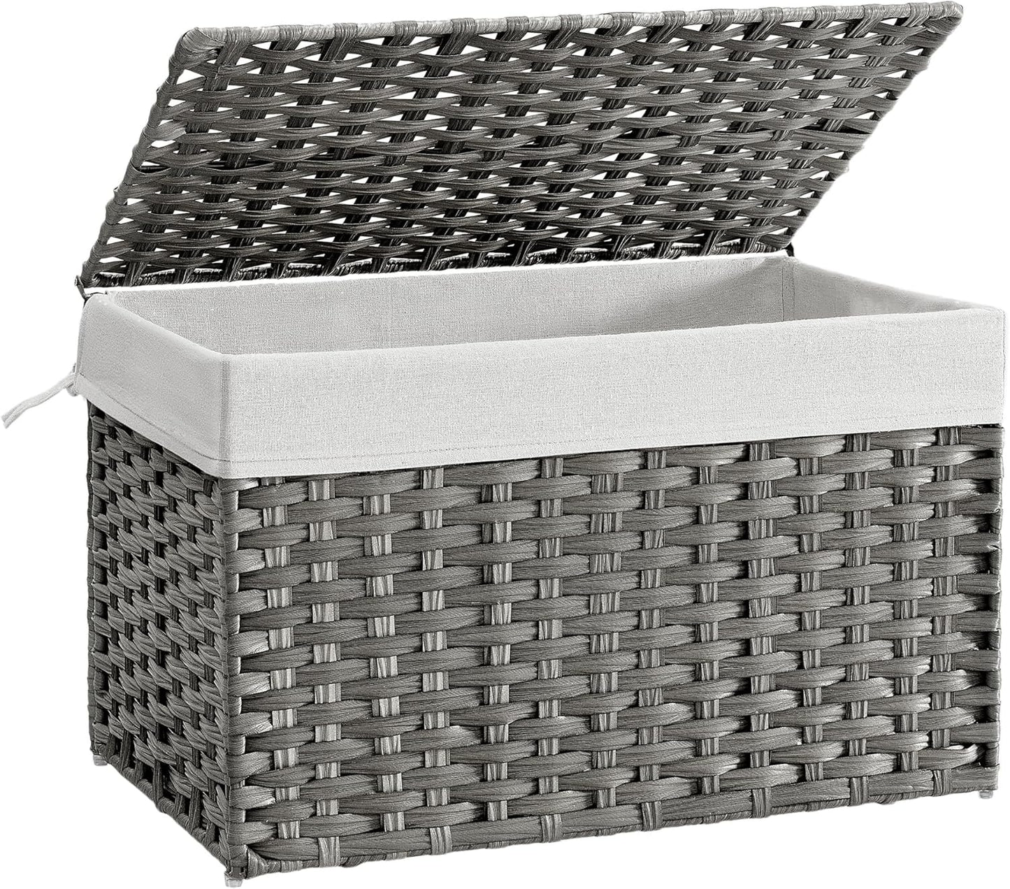 Storage Basket with Lid, 42.3 Gallon (160L) Storage Bin, Woven Blanket Storage Basket with Handles, Foldable, Removable Liner, Metal Frame, for Bedroom, Laundry Room, Brown URST76BR