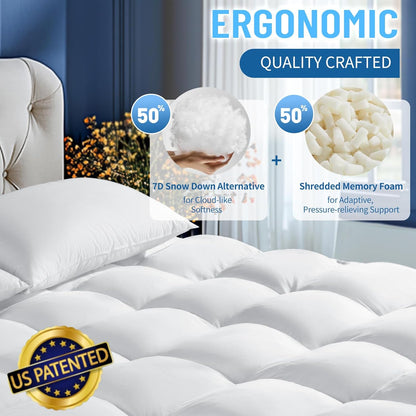 2 Inch Memory Foam Mattress Topper Queen Size for Back Pain Relief, Extra Soft Pillow Top Mattress Pad,Breathable Mattress Cover for Fluffy Shredded Memory Foam Filled,60X80 In