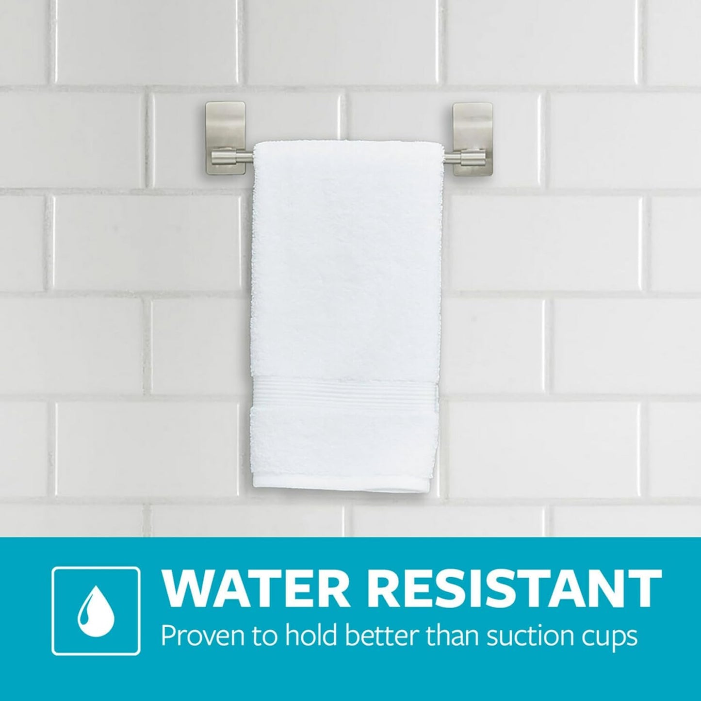 Towel Bar with Water Resistant Strips, Organize Your Bathroom, Easy to Open Packaging