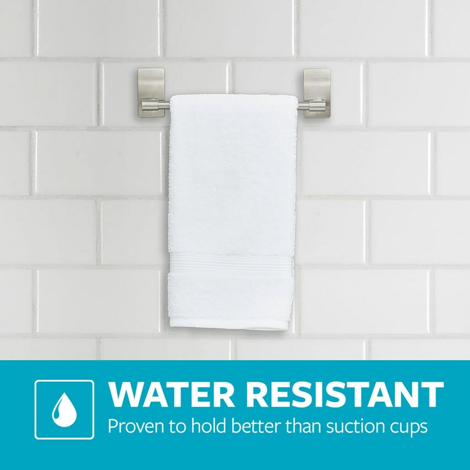 Towel Bar with Water Resistant Strips, Organize Your Bathroom, Easy to Open Packaging