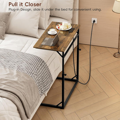 C Shaped End Table, Tall Side Table for Couch, C-Table End Table Adjustable Height Side Tables, Large Surface Sofa Tables TV Tray, Slide under Couch Tables for Sofa, Living Room,Bedroom,Brown