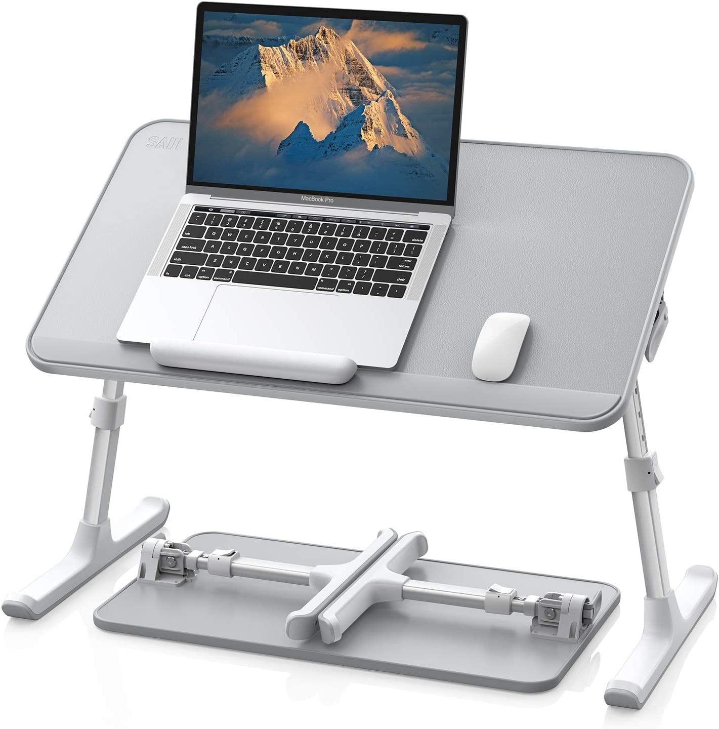 Leather Lap Desk Laptop Bed Tray Table, Adjustable Laptop Stand for Bed, Portable Lightweight Standing Desk for Writing Eating Reading Couch Sofa Floor for Adults Kids (20.5"*11.8",Gray)