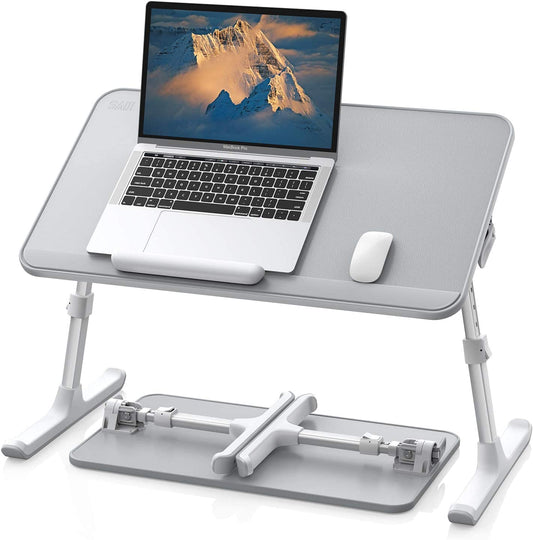 Leather Lap Desk Laptop Bed Tray Table, Adjustable Laptop Stand for Bed, Portable Lightweight Standing Desk for Writing Eating Reading Couch Sofa Floor for Adults Kids (20.5"*11.8",Gray)