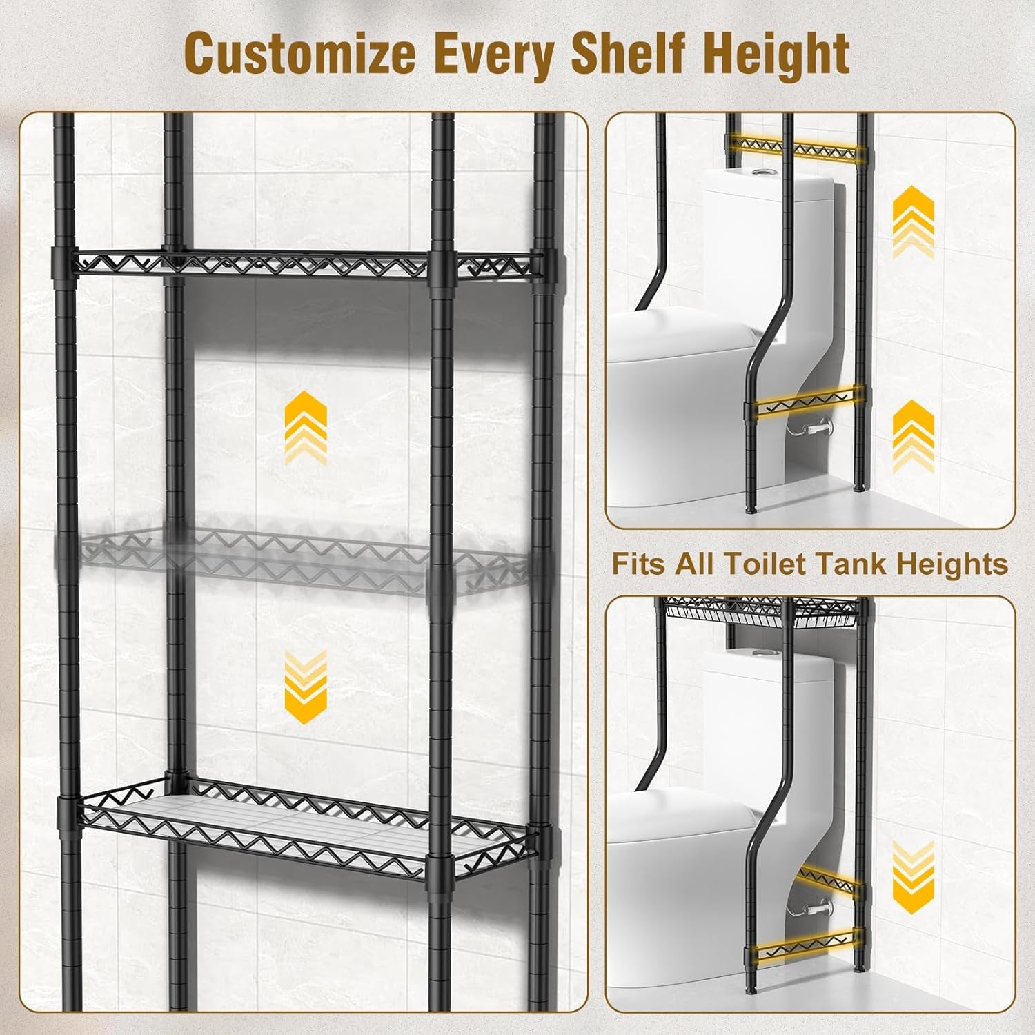 4 Tier over the Toilet Storage Rack, Bathroom Organizers and Storage over Toilet with Adjustable Shelf and Basket, above Toilet Storage Bathroom Cabinet for Small Space (Black)