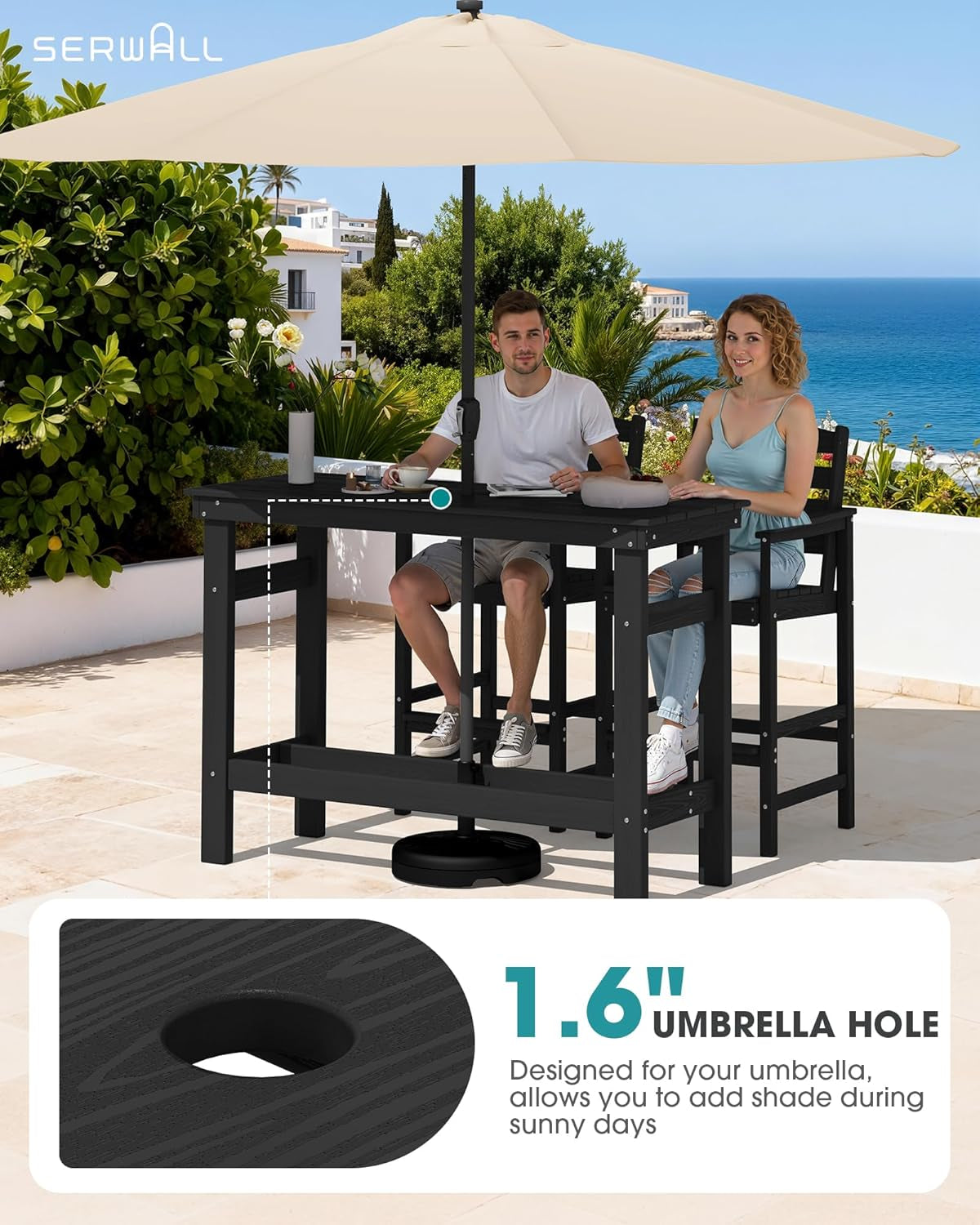 bar height patio set with umbrella hole Outdoor Bar Set