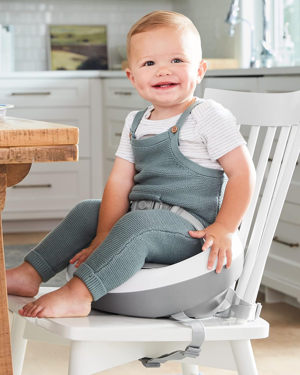 Booster Seat for Dining Table, Sleek Seat Booster, Grey/White
