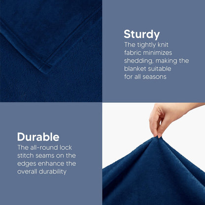 Fleece Blanket Queen Size Navy 300GSM Luxury Anti-Static Fuzzy Soft Microfiber Bed Blanket (90X90 Inch)