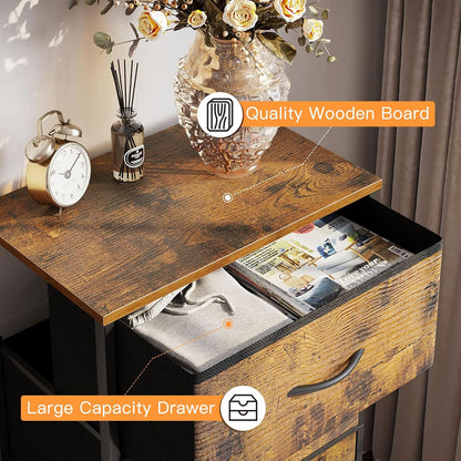 Dresser for Bedroom with 4 Storage Drawers, Small Dresser Chest of Fabric Drawers with Sturdy Steel Frame, Wood Top, Vintage
