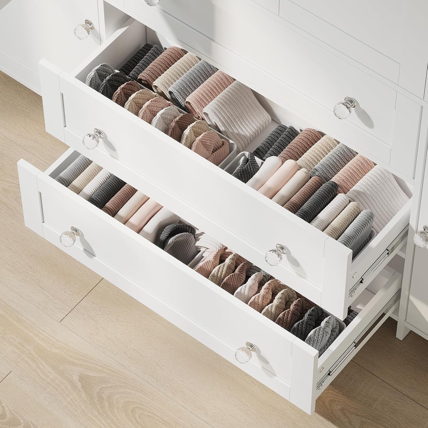 Armoire Wardrobe Closet with Drawers and Mirror, 71" Clothing Storage Cabinet with Hanging Rod, 6 Doors Wooden Wardrobe Cabinet for Bedroom, Large Capacity Storage