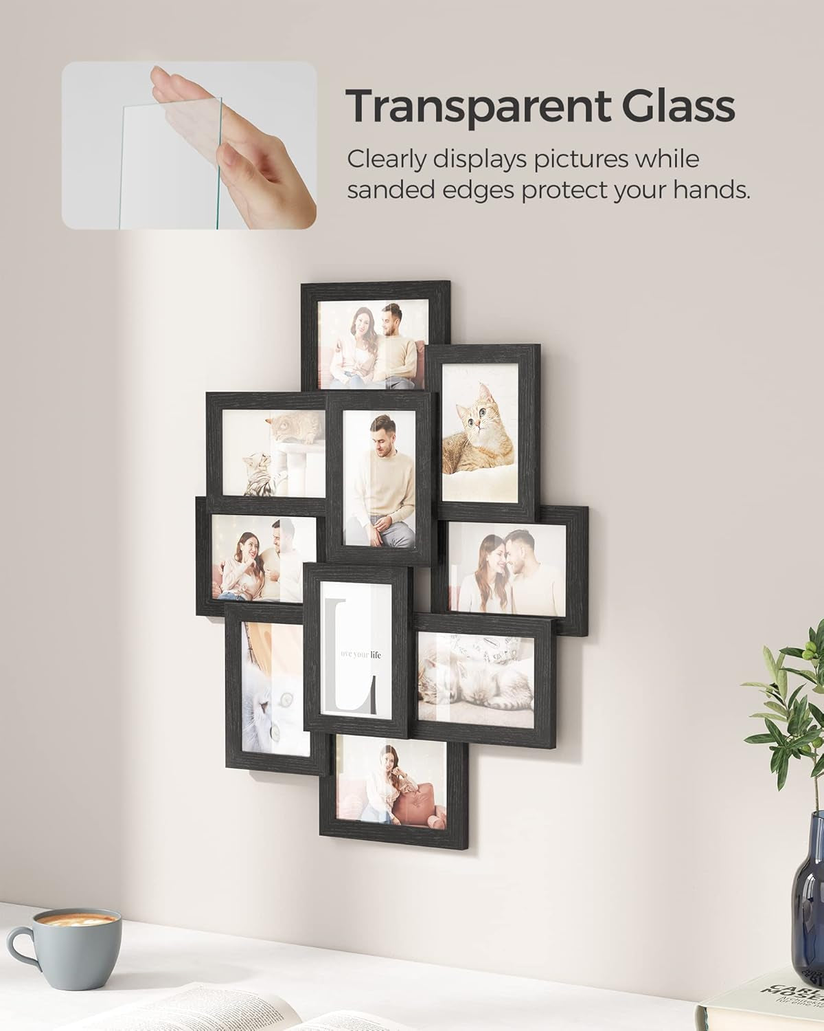 4X6 Collage Picture Frames for Wall Decor, 10 Pack Family Photo Collage Frame Set for Gallery, Glass Front, Assembly Required, Ink Black URPF20BK