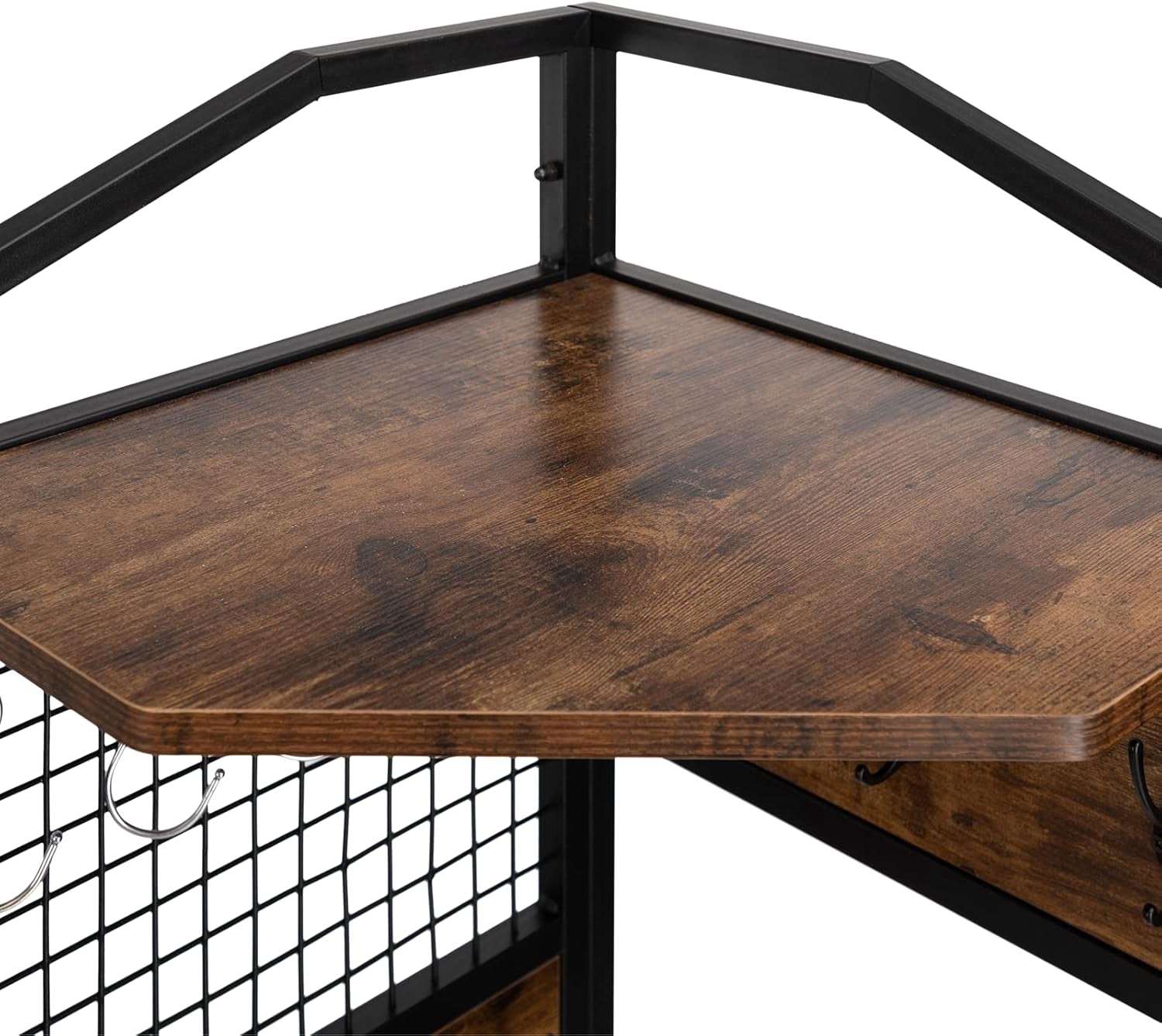 4-Tier Corner Industrial Hall Tree, Freestanding Entryway Coat Storage Rack with Hooks and Wooden Storage Shelves, Black