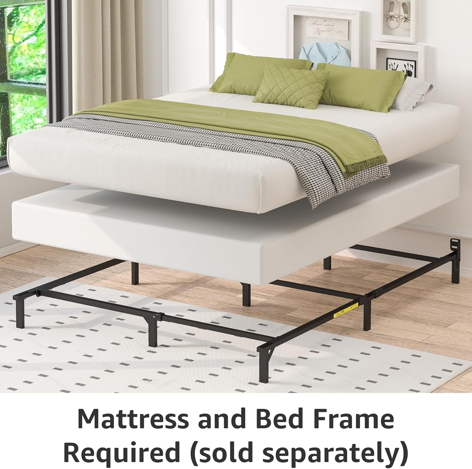 Smart Box Spring Bed Base, 5-Inch Height Mattress Foundation, Tool-Free Easy Assembly, Full, 74"L X 53"W X 5"H, White