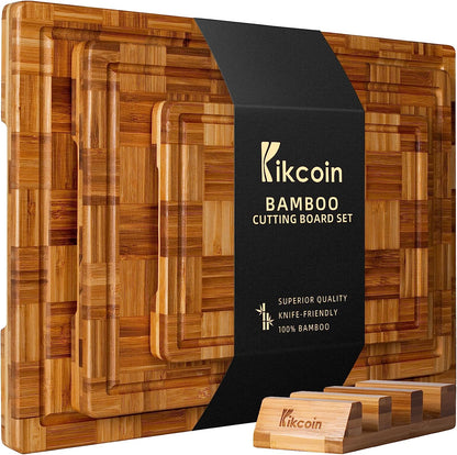 Extra Large Bamboo Cutting Boards, (Set of 3) Chopping Boards with Juice Groove Bamboo Wood Cutting Board Set Butcher Block for Kitchen, End Grain Serving Tray