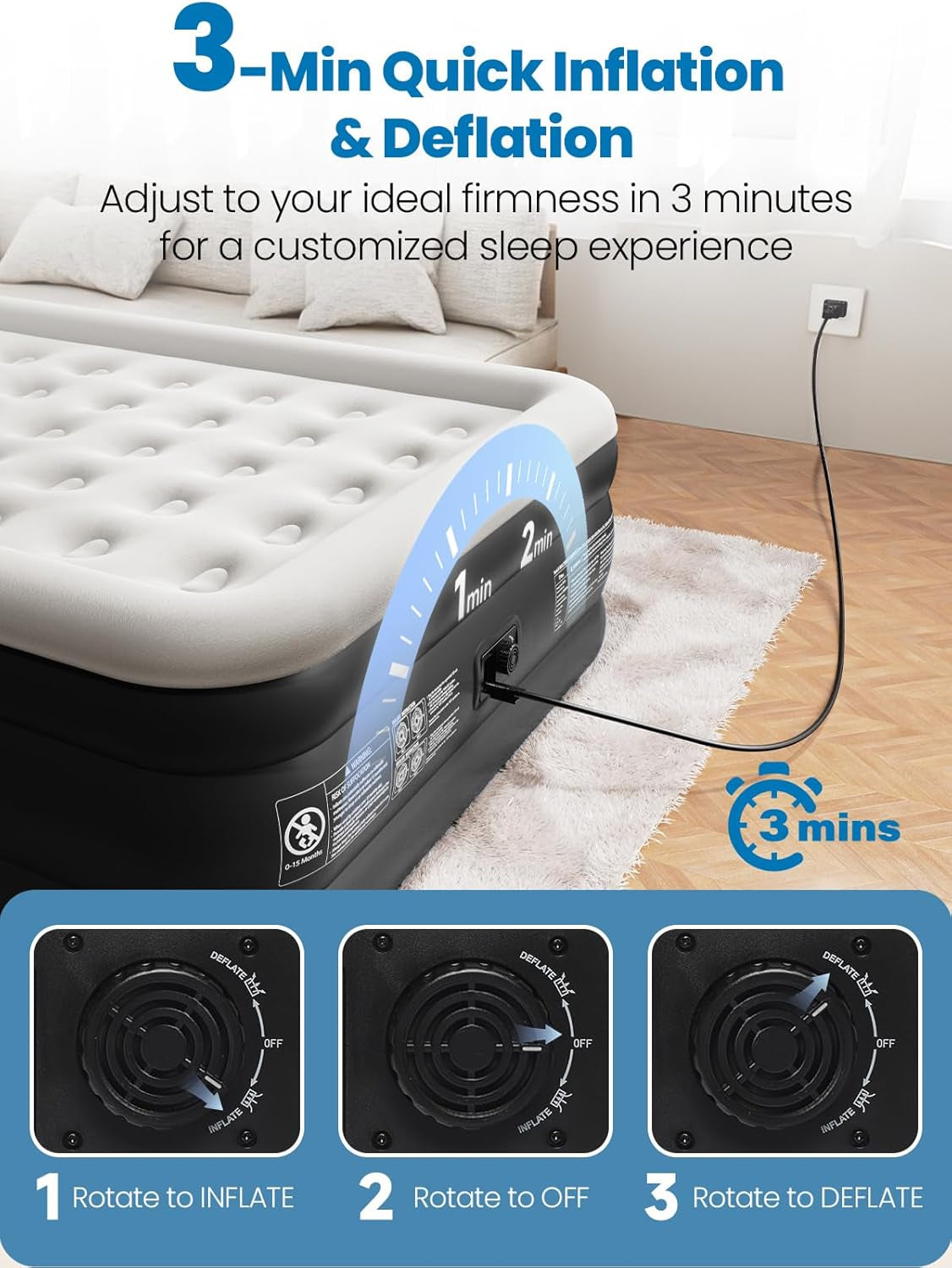 Queen Air Mattress with Built-In Pump, 18" Raised Comfort, 48Hr Leak-Proof Test, Upgraded Honeycomb Pillar Design, Supports 800 Lbs, 3-Min Inflation-Inflatable Bed for Home Guests & Camping
