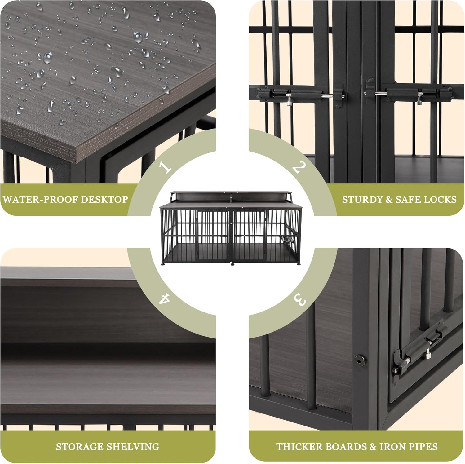 48 Inch Heavy Duty Dog Crate Furniture for Extra Large Dogs, Decorative Pet House End Table, Wooden Cage Kennel Furniture Indoor, XL XXL Dog Crate, Grey