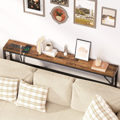 47.2'' Skinny Console Table with Charging Station and Storage, Narrow Sofa Table with Power Outlets and USB Ports, behind Couch Table, for Living Room, Foyer, Entryway, Hallway, Rustic Brown