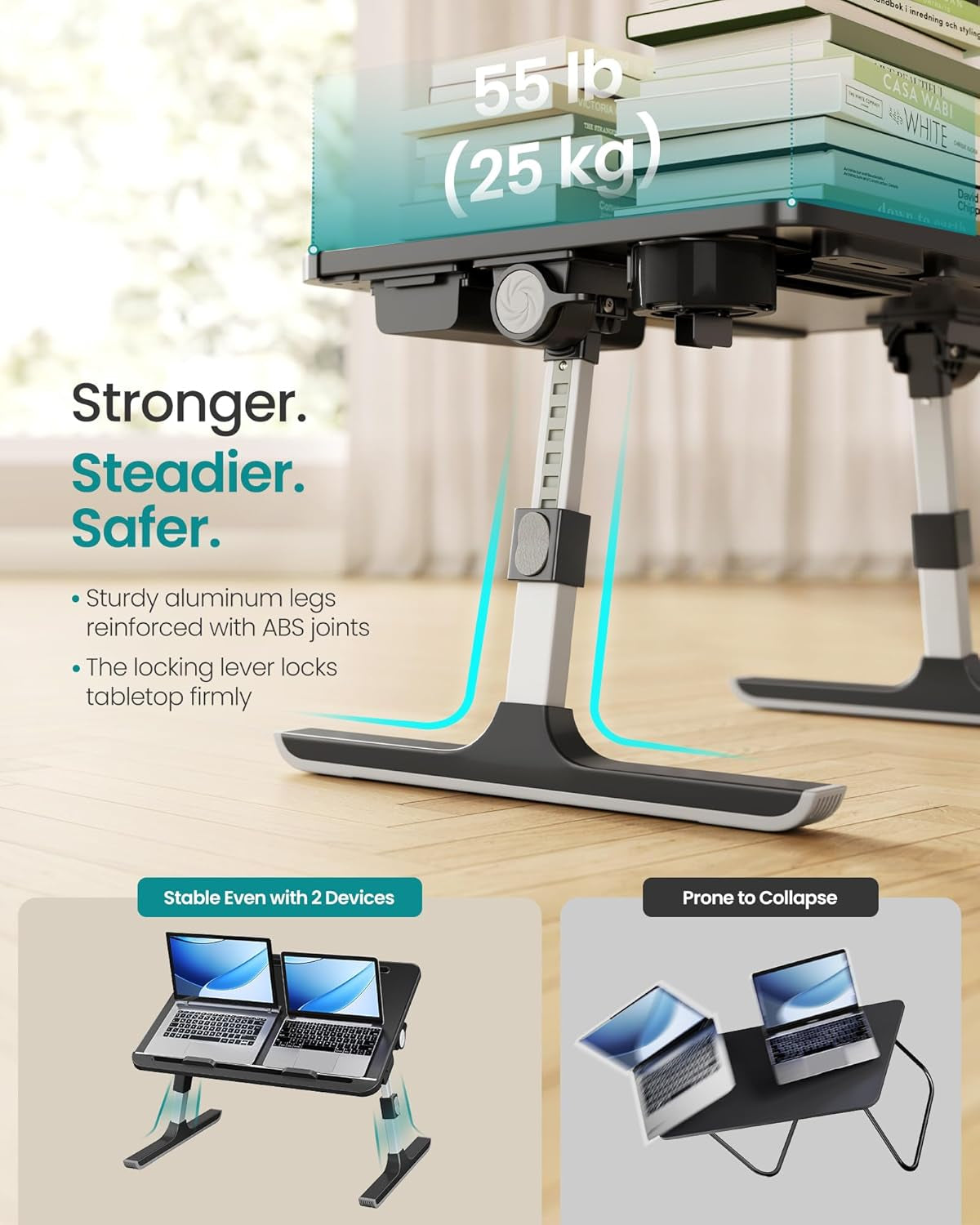 Bed Laptop Desk, Foldable Bed Desk for Laptop, 15.7 X 22 Inches Large Desktop, 120° Stepless Tilt, Adjustable Height, Cup Holder, Tray, Portable Bed Sofa Table, Ink Black ULLD113BC01
