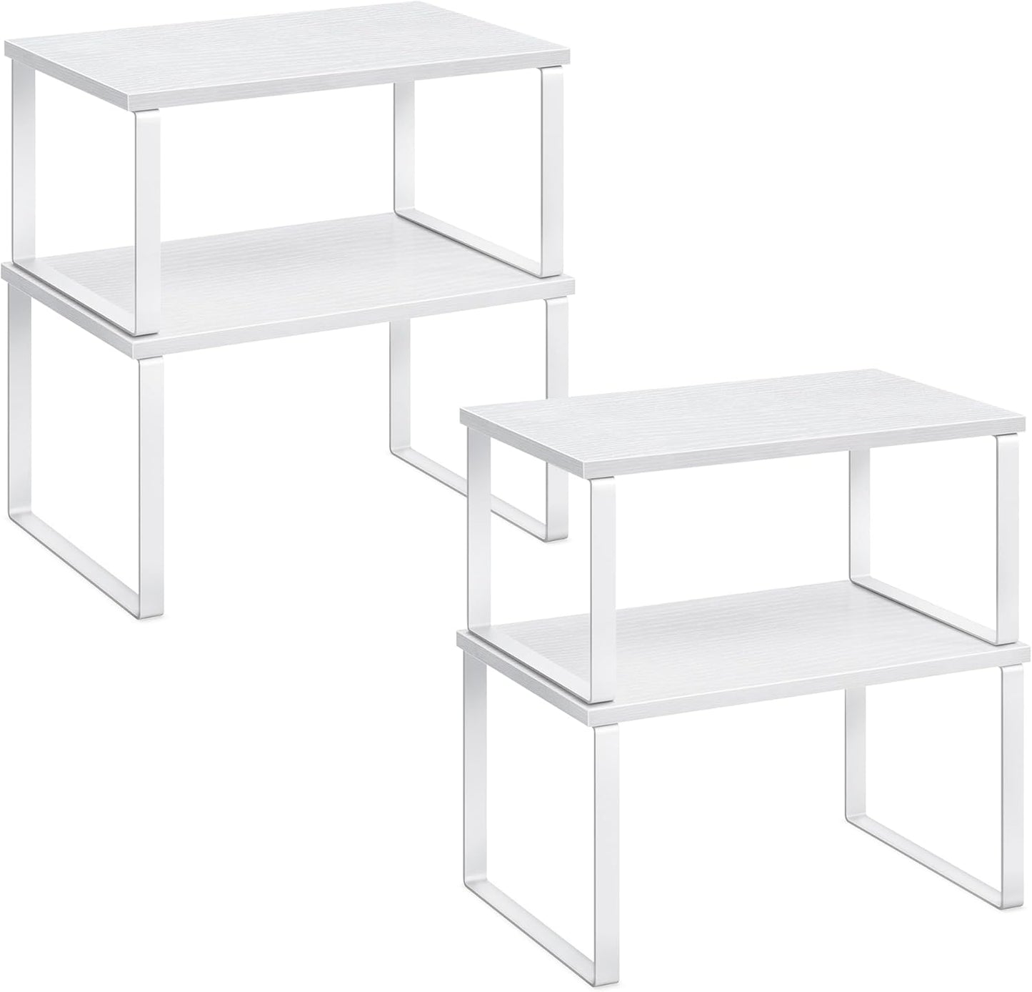 Cabinet Organizer Shelf, Set of 4 Kitchen Counter Shelves, Kitchen Storage, Spice Rack, Stackable, Expandable, Metal and Engineered Wood, Cloud White and Natural Beige UKCS010N01