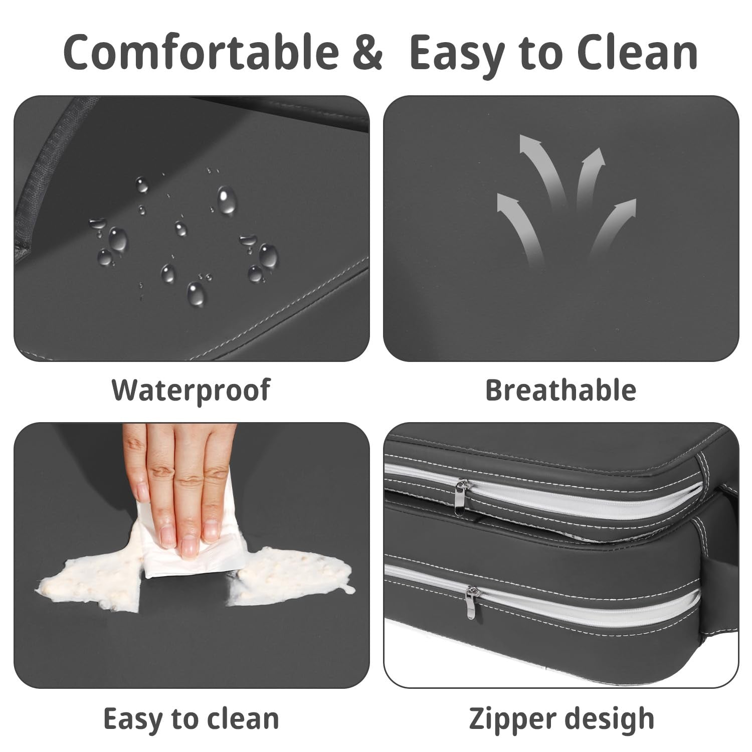 Toddler Booster Seat for Kitchen Chair, 2-In-1 Dining Table Booster Seat with Backrest & Adjustable Straps – Easy-Clean, PU Portable Toddler Eating Travel Increasing Cushion - Dark Grey