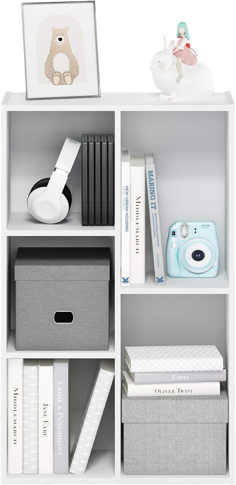 LUDER Book Shelf, 5-Cube Bookshelf, Reversible Bookcase, 9.4 X 19.5 X 31.5, Easy Assembly, for Living Room, Bedroom, Home Office, White