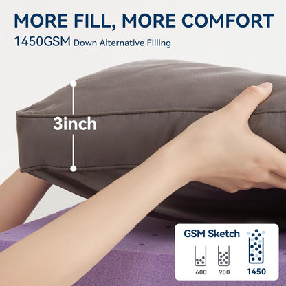 Dual Layer 5 Inch Memory Foam Mattress Topper King Size, 2 Inch Gel Memory Foam plus 3 Inch 1450 GSM down Alternative Quilted Pillow Top Mattress Pad Cover,Dark Gray
