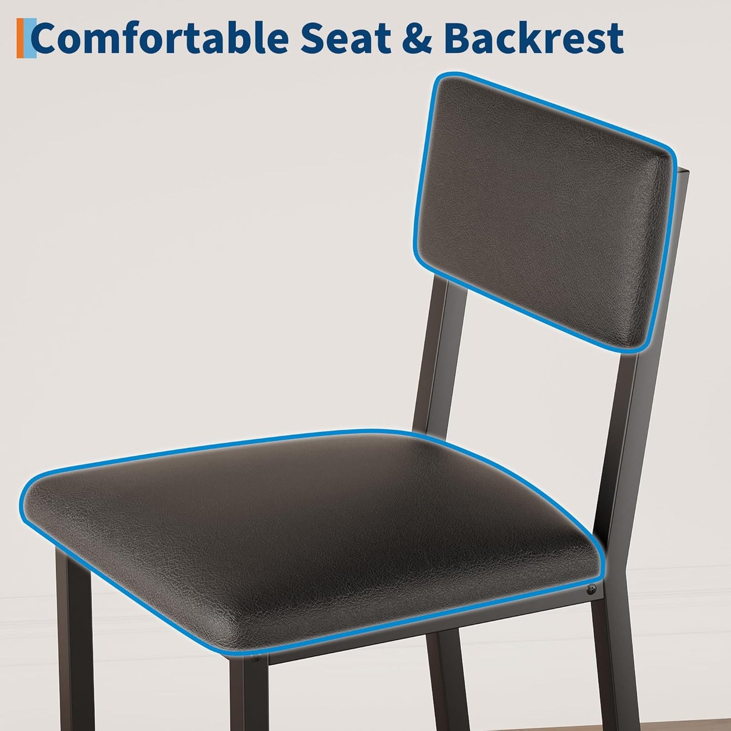 Dining Table Set for 4 W/Footrest & Corner Protector, 5-Piece Kitchen Table Set with Counter Height Table & 4 Upholstered Bar Stools, for Kitchen Room, Apartment, Pub, Retro Gray