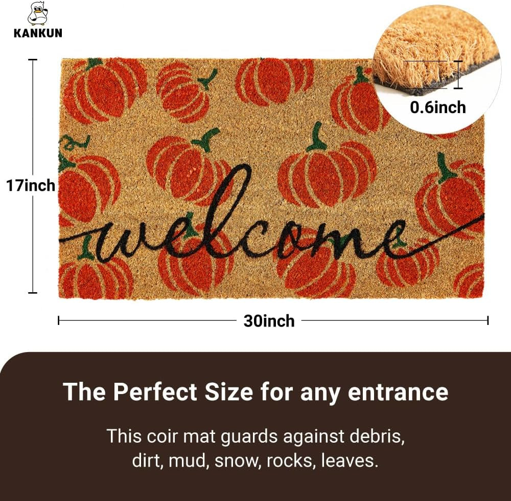 Halloween Coco Coir Door Mat with Heavy Duty Backing, Welcome Doormat (17" X 30"), Doormat Entrance (Welcome1 - Halloween)