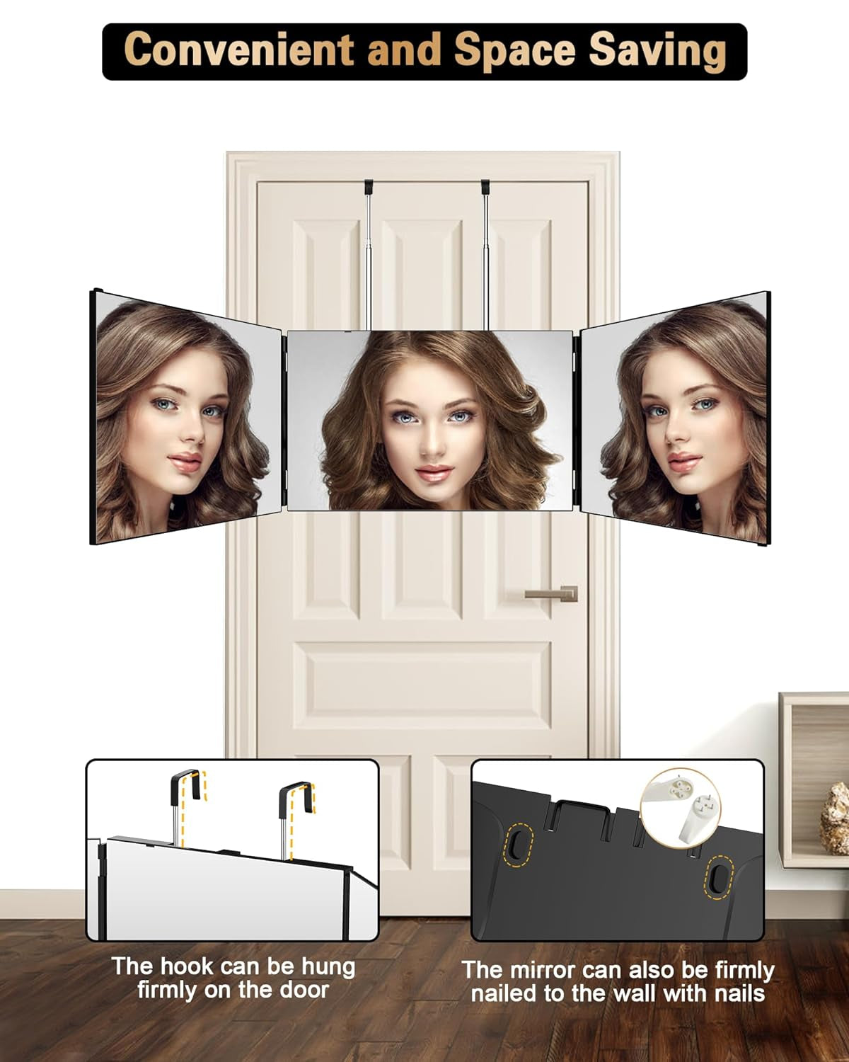 360 Viewing Angle Self Hair Cutting Mirror, Clear Anti-Fog HD Glass (Black without LED without Accessories)