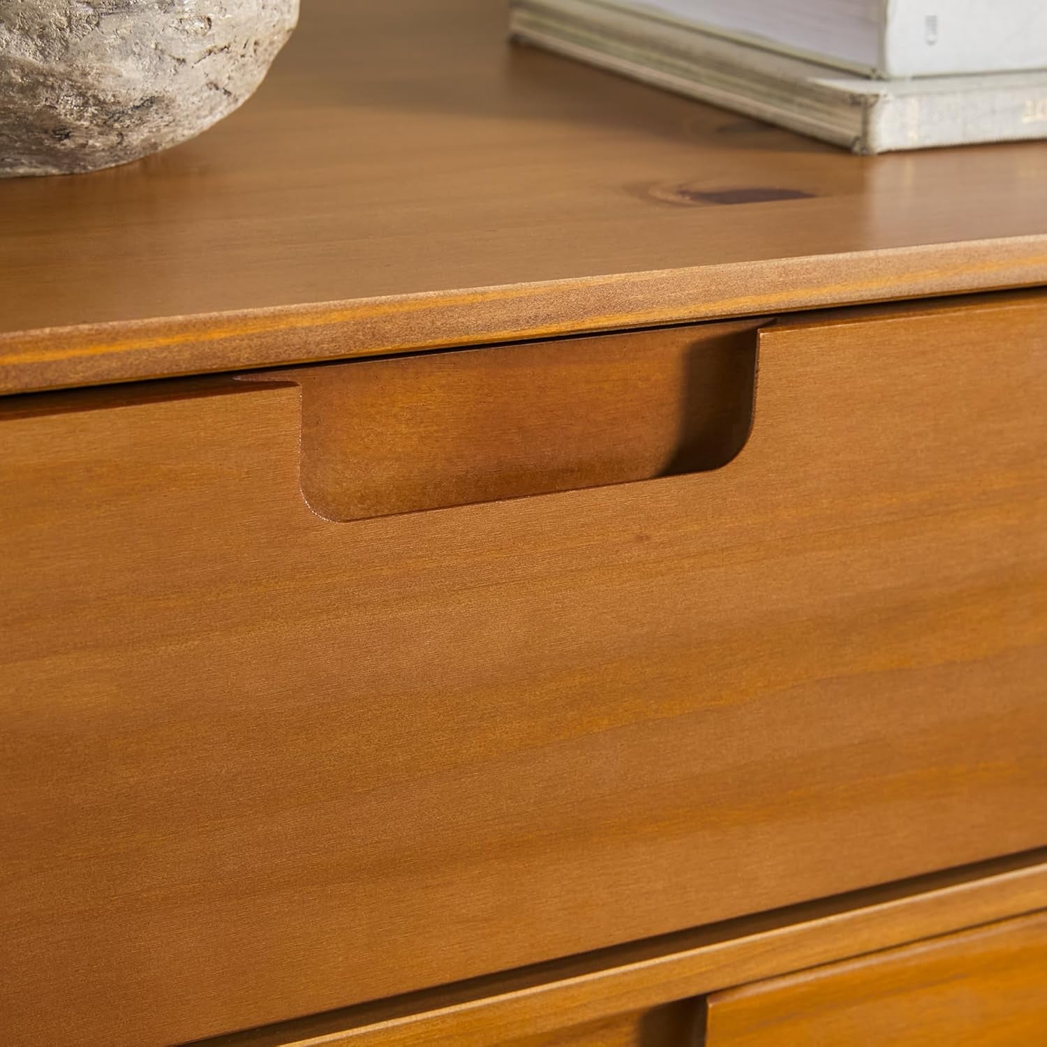 Sloane 6-Drawer Groove Handle Solid Wood Dresser, 52 Inch, Caramel