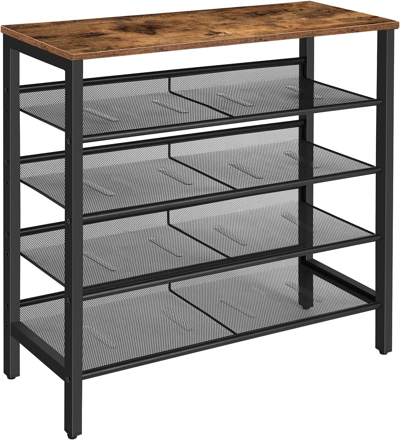 Shoe Rack, 5-Tier Shoe Storage Unit Flat & Slant Adjustable Shoe Organizer Shelf for 16 Pairs, Durable and Stable, for Entryway, Hallway, Closet, Dorm Room, Industrial, Rustic Brown BF01XJ01