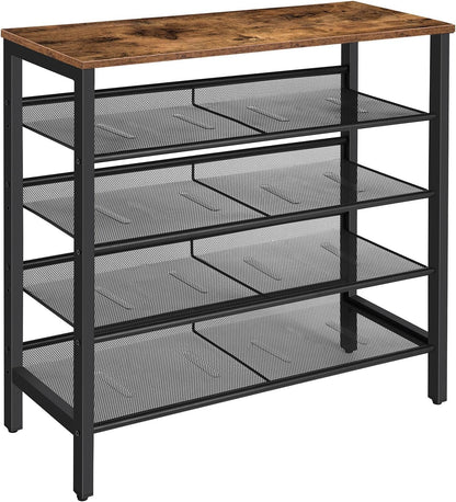 Shoe Rack, 5-Tier Shoe Storage Unit Flat & Slant Adjustable Shoe Organizer Shelf for 16 Pairs, Durable and Stable, for Entryway, Hallway, Closet, Dorm Room, Industrial, Rustic Brown BF01XJ01
