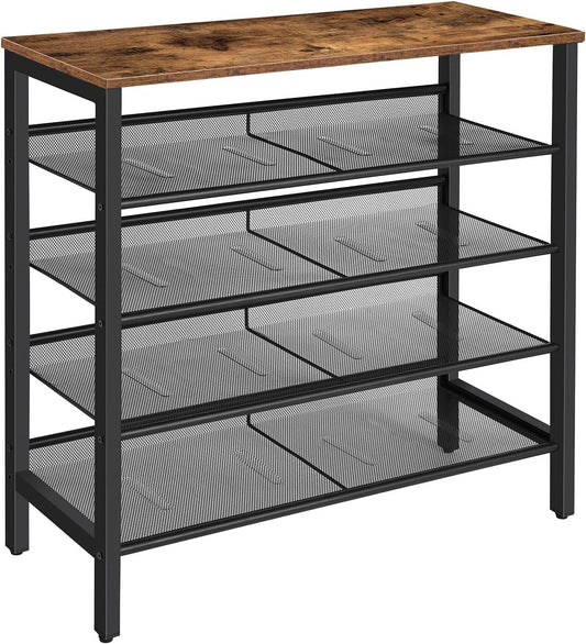 Shoe Rack, 5-Tier Shoe Storage Unit Flat & Slant Adjustable Shoe Organizer Shelf for 16 Pairs, Durable and Stable, for Entryway, Hallway, Closet, Dorm Room, Industrial, Rustic Brown BF01XJ01