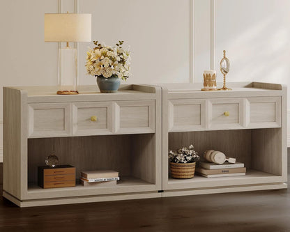 31" Wide Nightstands Set of 2, Large Night Stands with Drawer, Oversized King Size Nightstand Bedside Table for Bedroom, Farmhouse End Side Table Set of 2 with round Corners,Grey White Oak