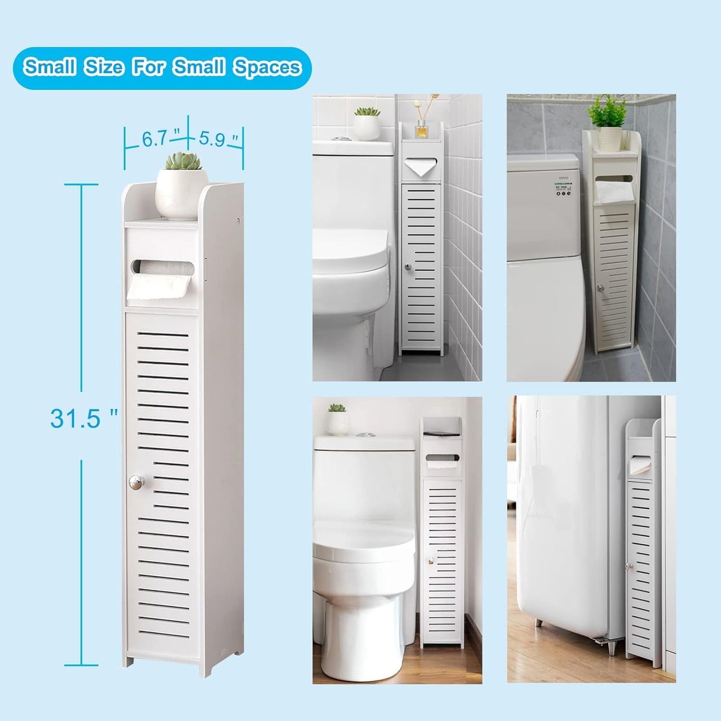 Toilet Paper Holder Stand, Small Bathroom Storage Cabinet, White, Space-Saving Design