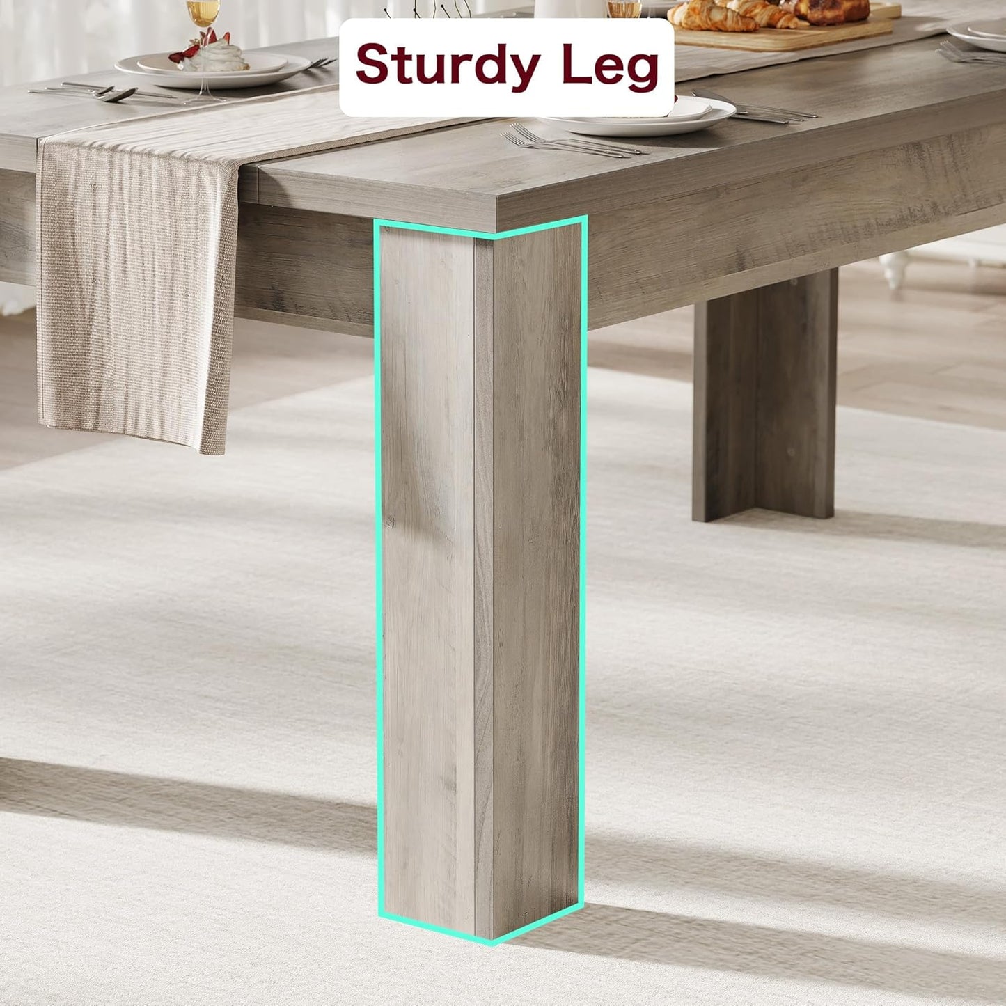 63" Dining Table for 4-6, Farmhouse Dinner Kitchen Table for 4 with Large Tabletop, Rectangular Wood Dining Room Table for Kitchen, Living Room, Easy Assembly, Retro Gray