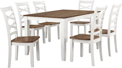 Dining Table Set for 6 with Chairs, Wood 7 Piece Farmhouse Dining Room Table and Chairs Set of 6, Cross Back, Easy Assembly Seater for Indoor Home, Dinner, Kitchen, Cherry/White