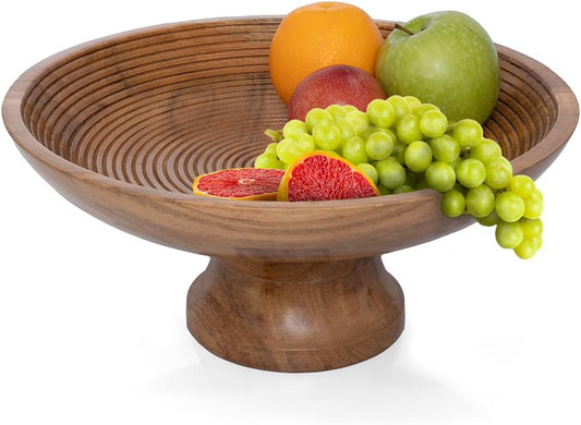 Wooden Fruit Bowl for Kitchen Counter | 12" Large Premium Eco Friendly Banana Fruit Basket for Kitchen | Acacia Wood Bowl with Holder, Pedestal for Table Decor, Centerpiece for Dining Table