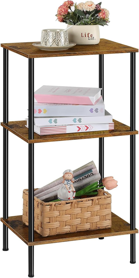 Tall Side Table 30 Inch Height Small Tall Bedside Table with Storage Shelves 3 Tier Narrow End Table Industrial Telephone Table for Living Room, Bedroom, Office, Rustic Brown