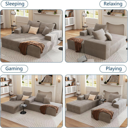 75" Oversized Double Chaise Lounges Indoor, Upholstered Corduroy Oversized Chaise Lounge Chair, Modern Sleeper Loveseat Chair Boneless Cloud Couch for Living Room Bedroom Reading (Camel)