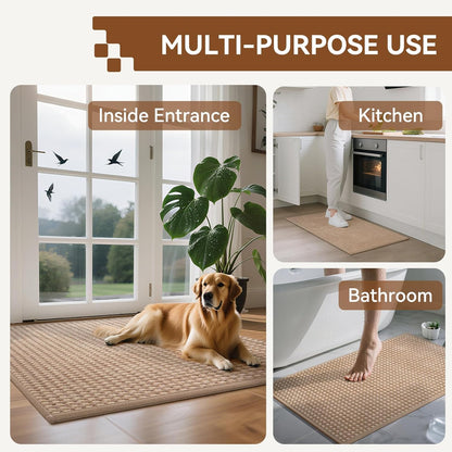 Front Door Mat 17''X30'', Absorbent Muddy Dirt Resist Washable Non Slip Low-Profile Indoor Doormat, Entryway Welcome Door Mats, Brown