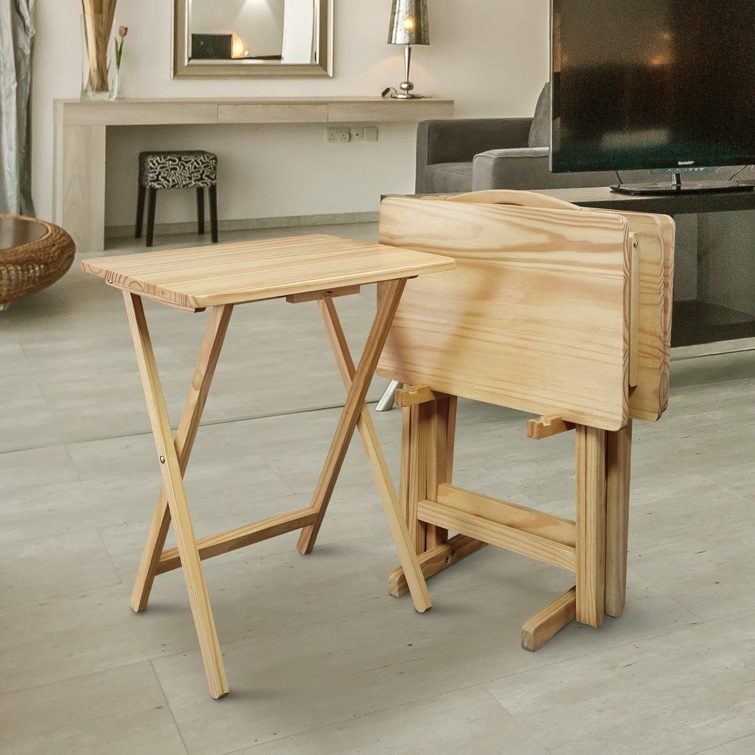 660-40 Tray Table Set, Natural, 14.75 in X 19 in X 25.5 In, 5 Piece