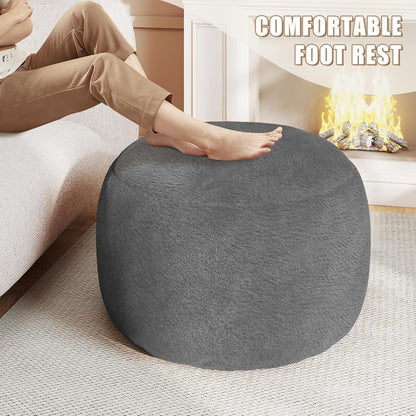 Round Pouf Ottoman Foot Rest, 29 X 18Inch Floor Poufs Footstool, a round Modern Foam Filled Foot Stool for Living Room, Home, Nursery, Dorm (Grey, 29Inch)