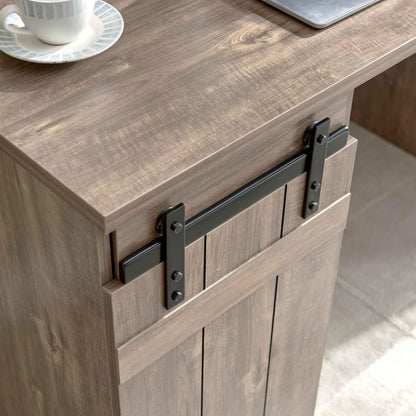 Farmhouse Style Home Office Laptop Computer Desk with One Cabinet and Three Shelves, Durable Study Writing Table with Metal Euro Cabinet Hinges