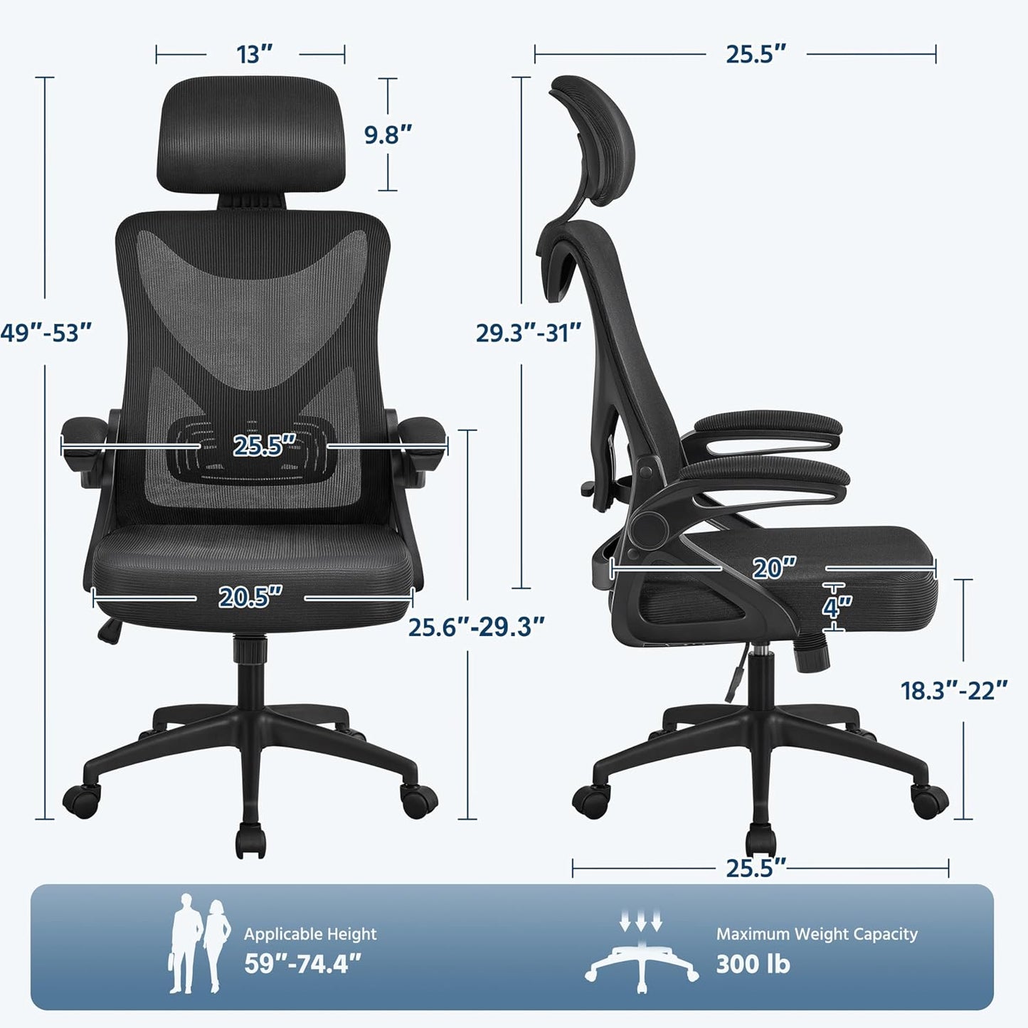Ergonomic Office Chair, High Back Desk Chair with Headrest and Flip-Up Armrest Lumbar Support for Home Office Meeting Room Study, Black