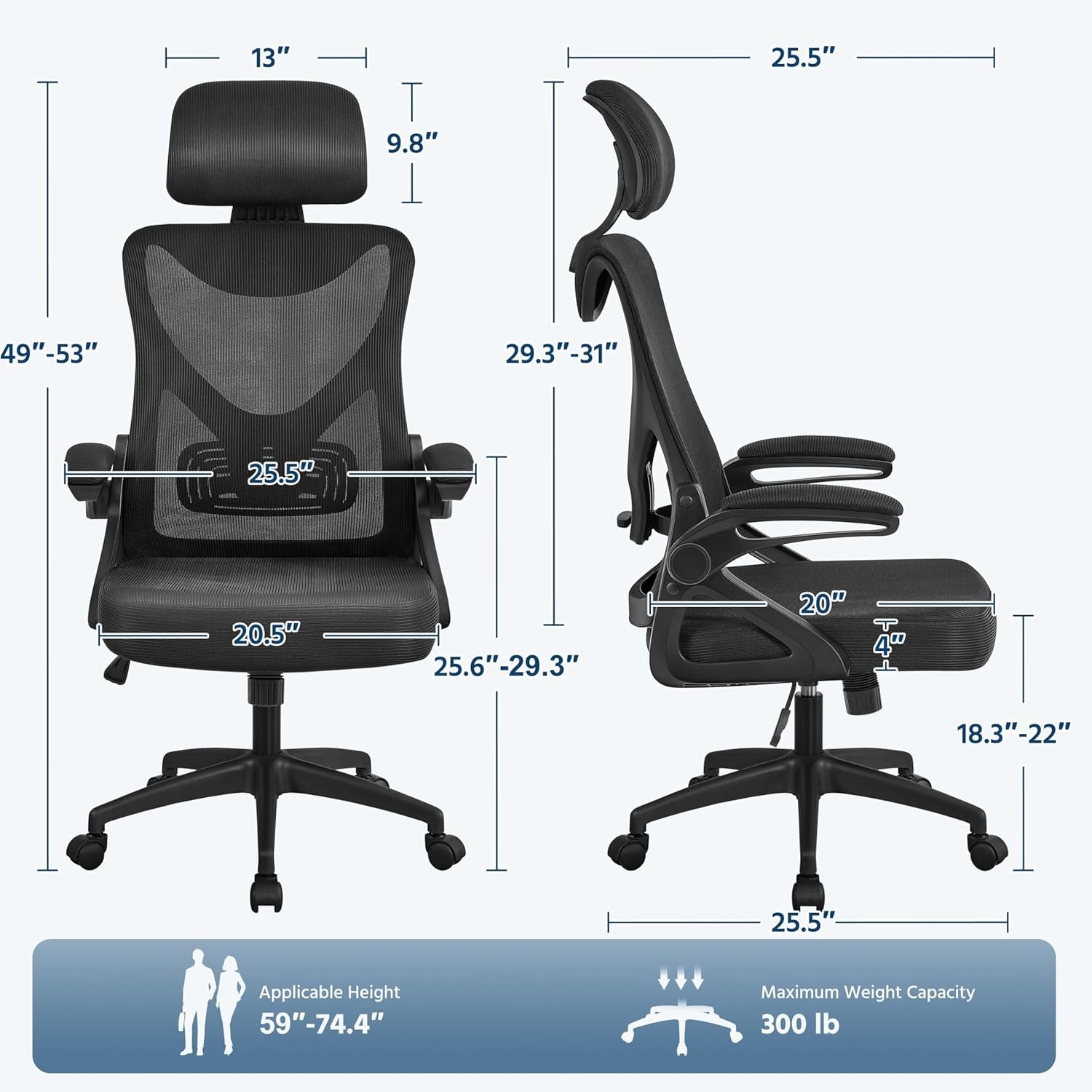 Ergonomic Office Chair, High Back Desk Chair with Headrest and Flip-Up Armrest Lumbar Support for Home Office Meeting Room Study, Black