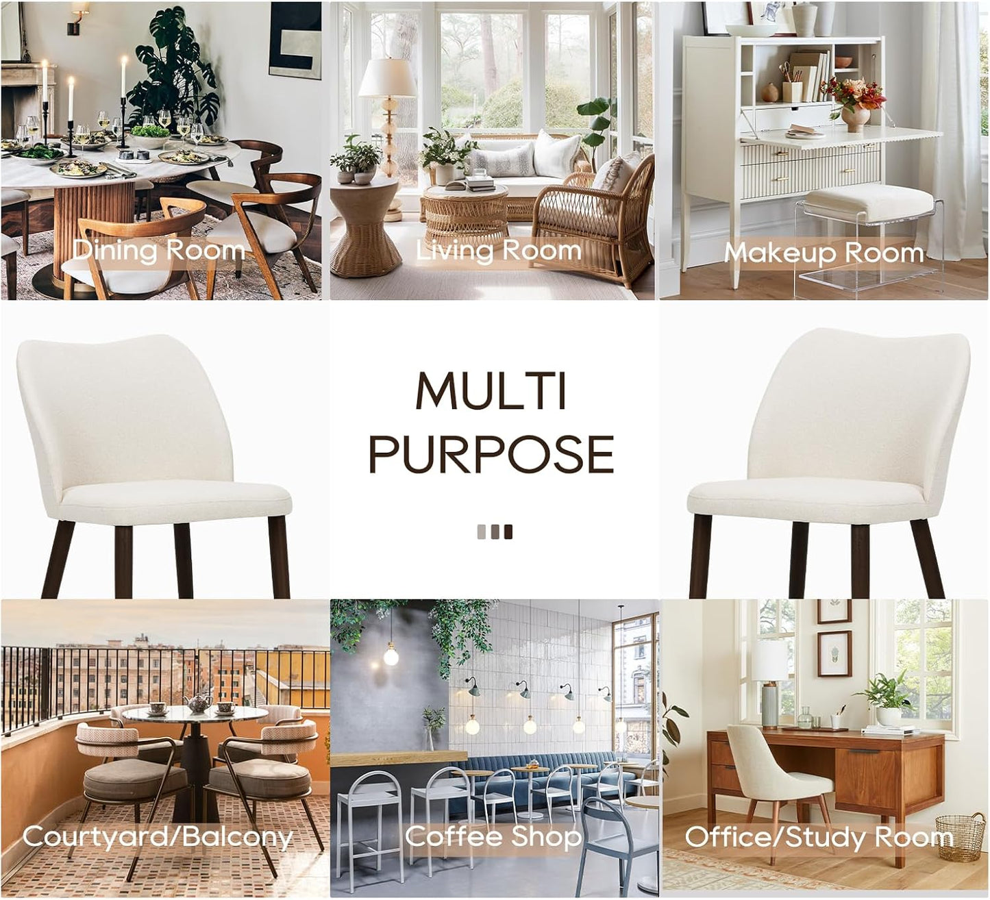 Upholstered Dining Chairs Set of 4, Modern Fabric Dining Room Kitchen Side Chair with Padded Seat and Wood Legs for Restaurant/Cafe, Beige