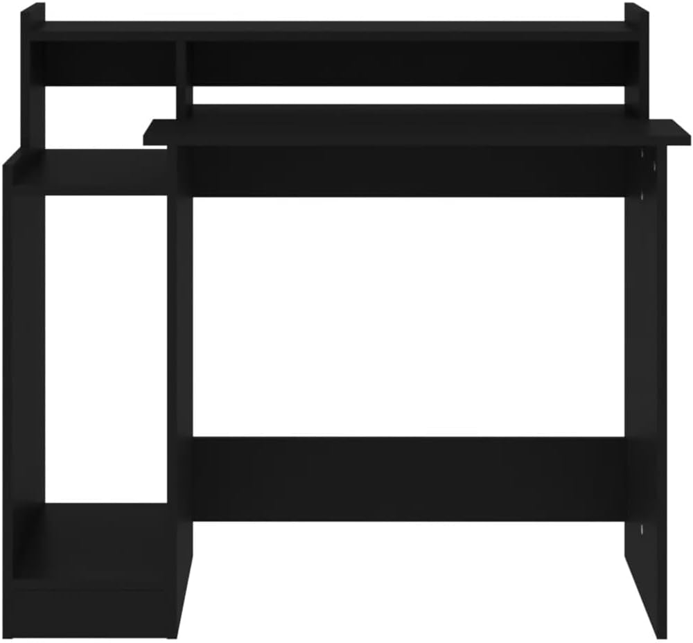 Modern Black Computer Desk, 38.2" L X 17.7" W X 35.4" H, Engineered Wood Gaming Table with Integrated LED Lights, Floating Storage Shelf, Ideal for Home Office Study, USB Plug Included