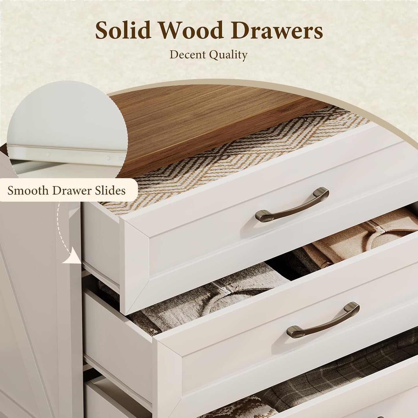 Farmhouse 6-Drawer Dresser for Bedroom, Heavy-Duty Storage Chest with Extra Thick Boards & Metal Handles, Sturdy Chest of Drawers, Anti-Tipping Safety Certified, White & Walnut