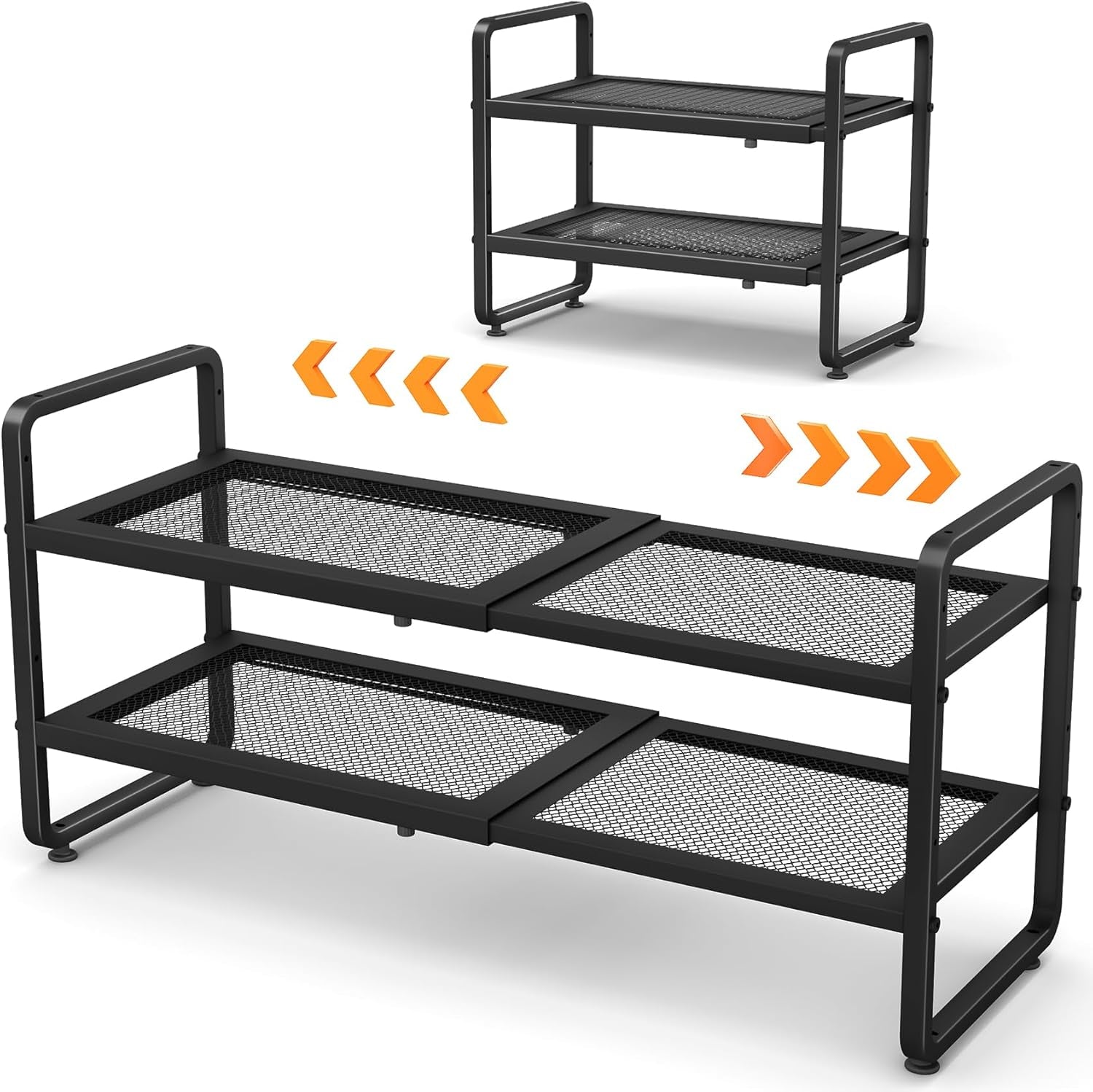 Shoe Rack - Expandable Shoe Organizer for Closet, Adjustable Metal Shoe Shelf Storage, Stackable Long Shoe Stand Holder for Garage, Entryway, Door Entrance (Black, 2-Tier)