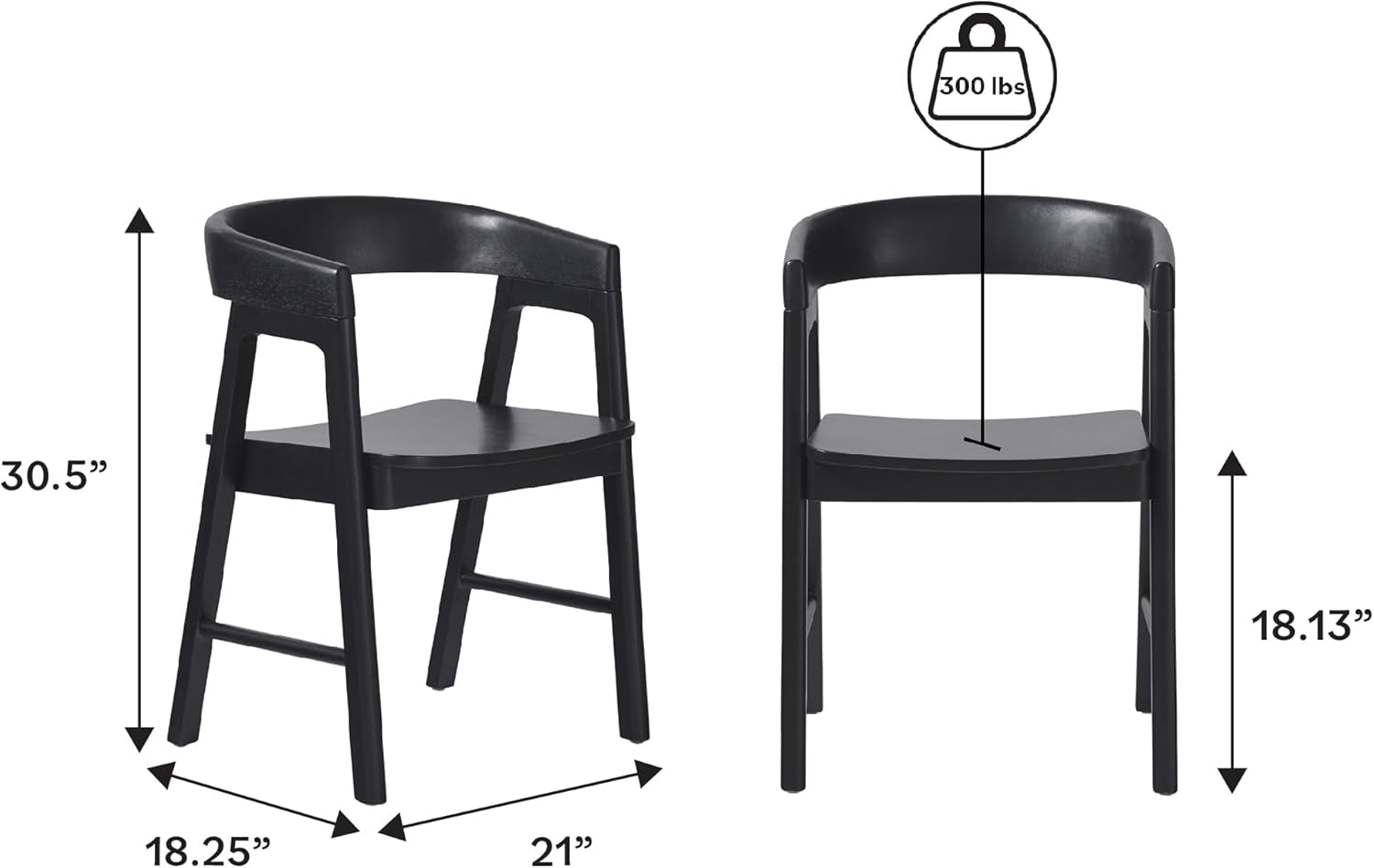 Ezra Modern Solid Wood Rounded Back Dining Chair - Black (Set of 2)